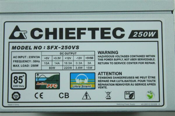Chieftec SFX-250VS 250W SFX12V SFX Netzteil 250 Watt 80+   #110577