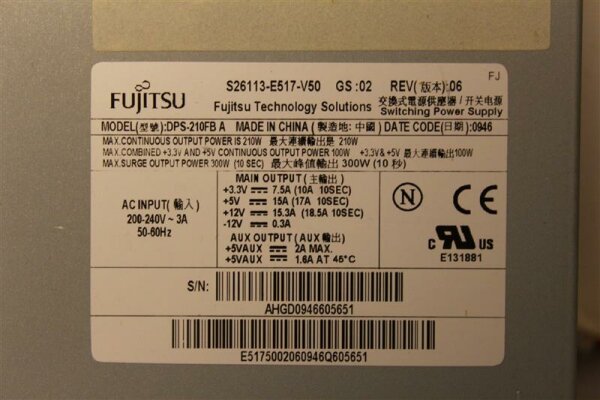 Fujitsu Siemens DPS-210FB A S26113-E517-V50 Rev.06 300 Watt   #110072