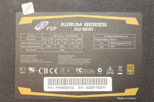 FSP Aurum Series AU-500 ATX Netzteil 500 Watt 80+ Gold   #95743