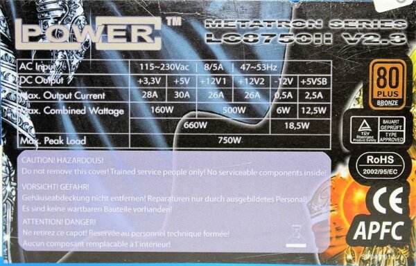 LC Power LC8750II Metatron Prophecy 2 ATX Netzteil 750 Watt 80+ modular  #154127