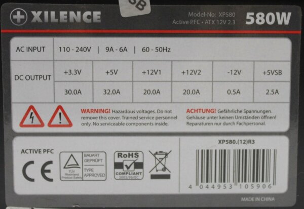 Xilence Power 580W (XP580) 2.3 ATX Netzteil 580 Watt   #154128