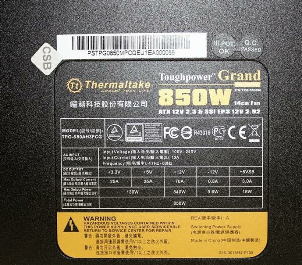 Thermaltake ToughPower Grand 850W (TPG-850M) ATX Netzteil 80+ modular #154129