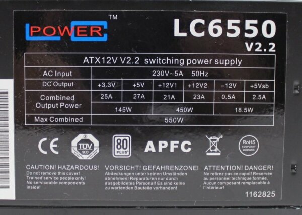 LC Power LC6550 V2.2 550W ATX Netzteil 550 Watt 80Plus 80+  #156764