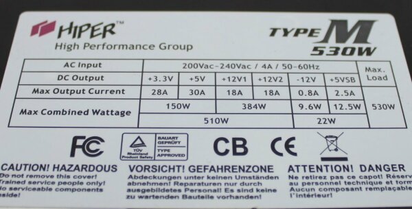 Hiper Type-M 530W ATX Netzteil 530 Watt (HPU-4M530)    #156807