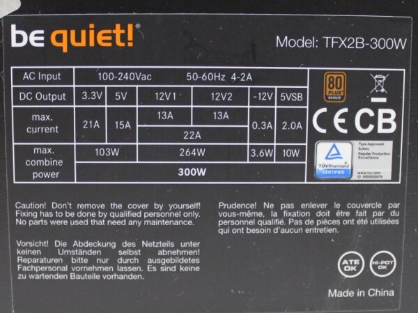 Be Quiet TFX Power 2 300W Bronze (TFX2B-300W) TFX Netzteil 300 Watt 80+  #156824