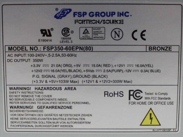 FSP Group FSP350-60EPN(80) ATX Netzteil 350 Watt 80 Plus   #156835