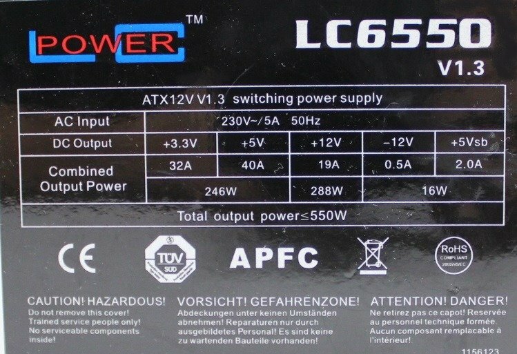 Alimentation PC LC Power LC6550GP 550W ATX Power Supply SATA Molex PCI-e  Floppy
