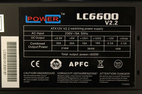 LC-Power LC6600 V2.2 Super Silent Black 600W ATX Netzteil 600 Watt   #157424