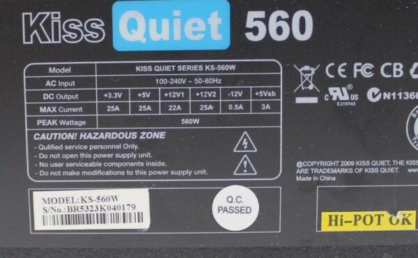 Kiss Quiet 560 KS-560W ATX Netzteil 560 Watt  #301041