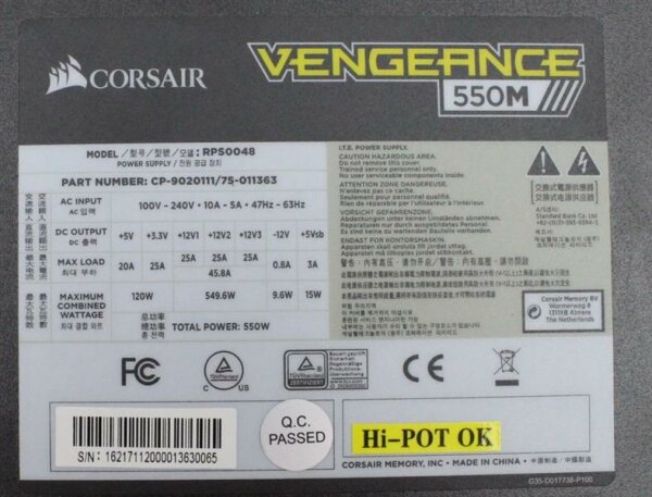 Corsair Vengeance 550M CP-9020111 ATX Netzteil 550 Watt teilmodular 80+  #301119