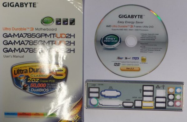 Gigabyte GA-MA785GMT-UD2H Rev.1.0 - Handbuch - Blende - Treiber CD   #301604