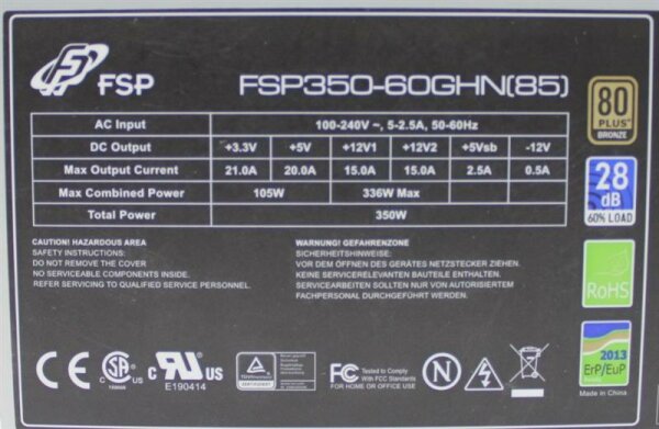 FSP Fortron/Source FSP350-60GHN(85) ATX Netzteil 350 Watt 80+  #301795