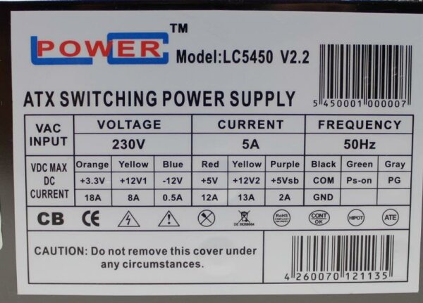 LC-Power LC5450 V2.2 ATX Netzteil 450 Watt   #301798