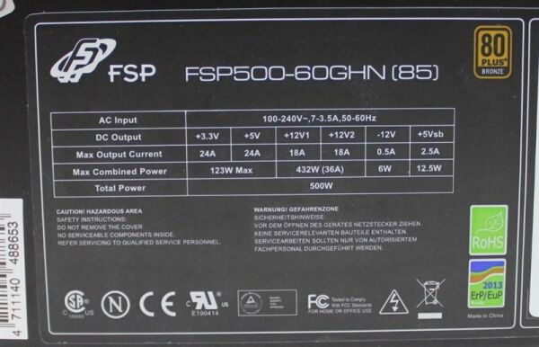 FSP Fortron/Source FSP500-60GHN (85) ATX Netzteil 500 Watt 80+  #301821