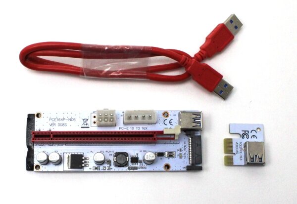PCIe 1x auf 16x Riser Card Adapter PCE164P-N06 Mining Molex SATA 6-Pin #302287