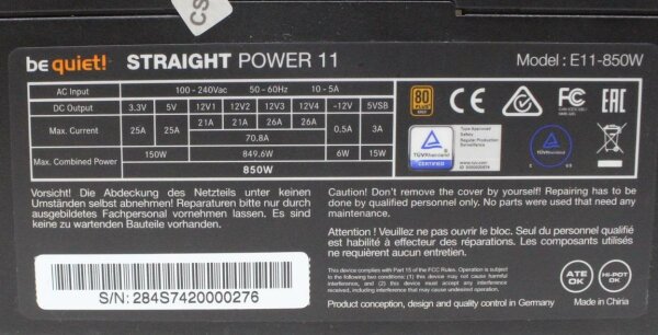 Be Quiet Straight Power 11 850 Watt (BN284) ATX Netzteil 80+ modular  #302324
