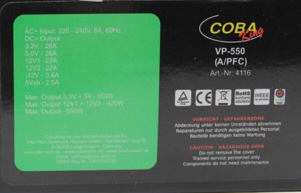 Inter-Tech CobaKing VP-550 ATX Netzteil 550 Watt   #302370