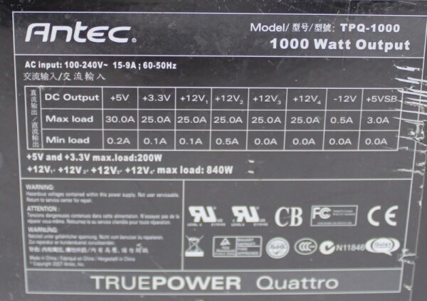 Antec TruePower Quattro TPQ-1000 ATX Netzteil 1000 Watt (optische Makel) #302832
