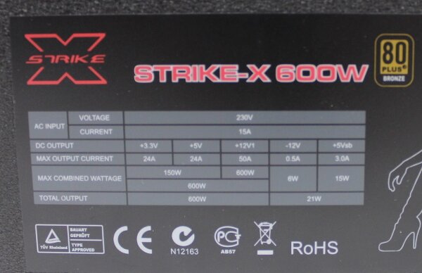 AeroCool Strike-X ATX Netzteil 600 Watt (EN53891) teilmodular 80+  #303049