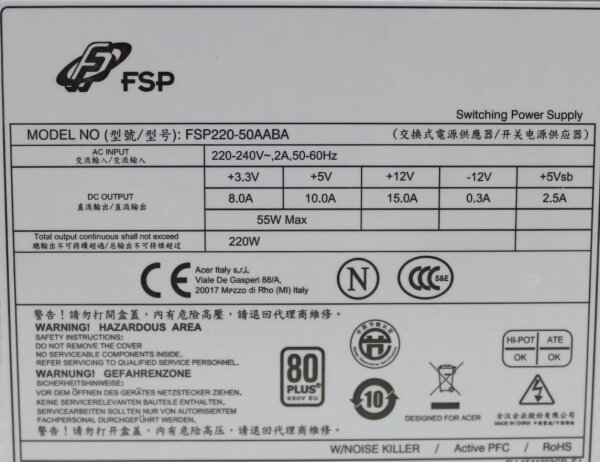 FSP FSP220-50AABA ATX Netzteil 220 Watt 80+   #303112