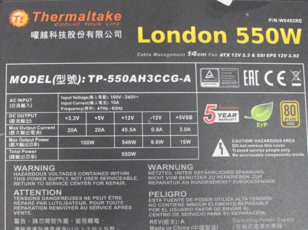Thermaltake London W0492RE ATX Netzteil 550 Watt 80+ teilmodular #303254