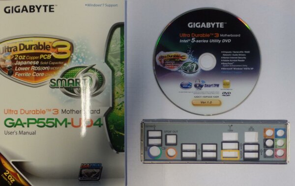 Gigabyte GA-P55K-UD4 Rev.1.0 - Handbuch - Blende - Treiber CD   #303518