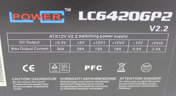 LC-Power LC6420GP2 V2.2 ATX Netzteil 420 Watt   #303560