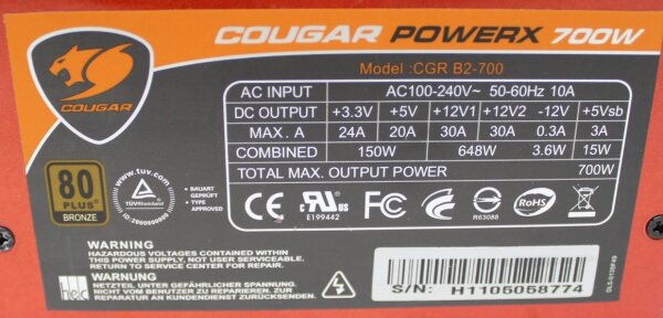 Cougar PowerX 700W (CGR B2-700) ATX Netzteil 700 Watt 80+  #303571