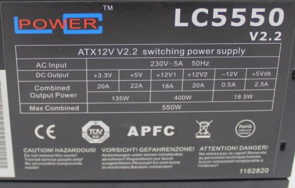 LC Power LC5550 V2.2 ATX Netzteil 550 Watt   #303582