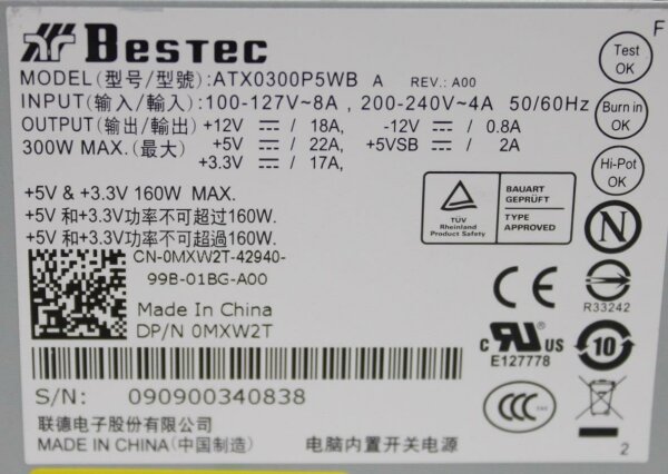 Bestec ATX0300P5WB ATX Netzteil 300 Watt (0MXW2T)   #305028