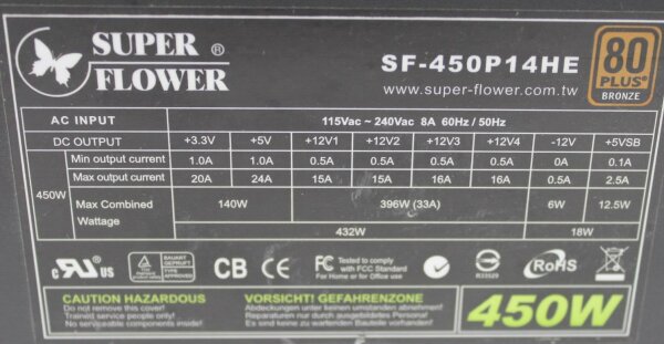 Super Flower Green SF-450P14HE ATX Netzteil 450 Watt 80 Plus   #305238