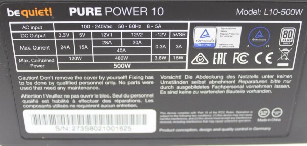 Be Quiet Pure Power 10 (L10-500W) ATX Netzteil 500 Watt 80+   #305506