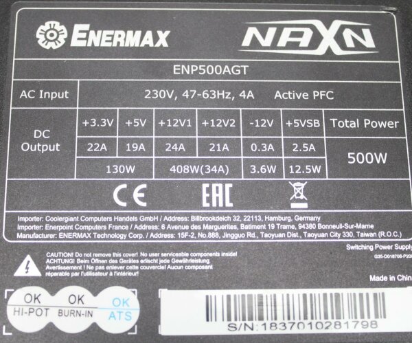Enermax NAXN Basic 500W ENP500AGT ATX Netzteil 500 Watt   #305633