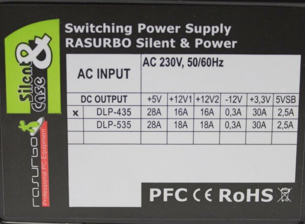 Rasurbo Silent & Power DLP-435 ATX Netzteil 435 Watt   #305726