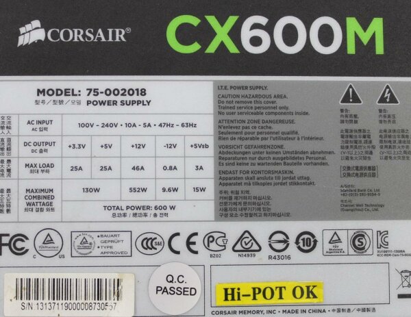 Corsair CX-M Series Modular CX600M ATX Netzteil 600 Watt modular 80+ #305942