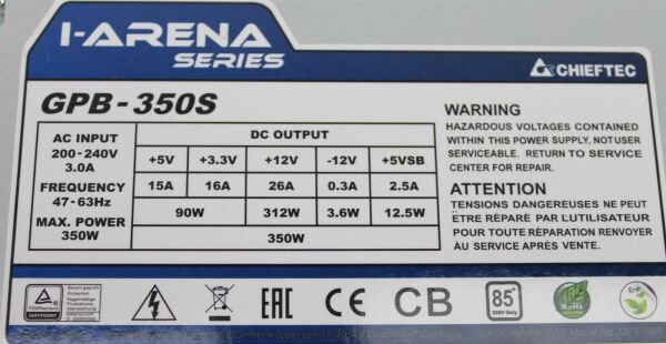 Chieftec I-Arena Series GPB-350S ATX Netzteil 350 Watt   #305996