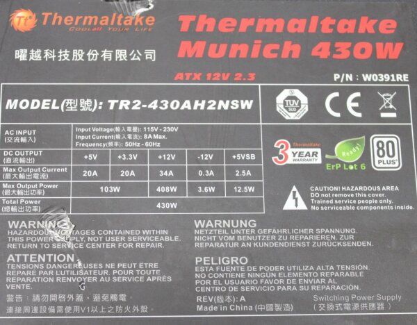 Thermaltake Munich 430W TR2-430AH2NSW ATX Netzteil 430 Watt 80+ #306092
