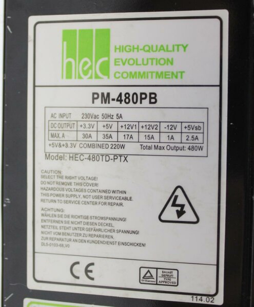 HEC PM-480PB ATX Netzteil 480 Watt   #306504