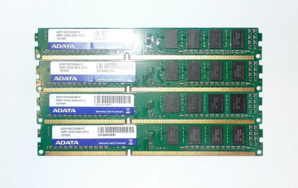 ADATA 8 GB (4x2GB) AD3X1333C2G9-BHYZ DDR3 1333-PC3-10600 Low Profile   #307121