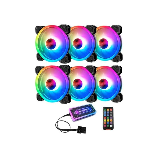6er Set Coolmoon RGB Gehäuselüfter 120mm, Controller, Fernbedienung   #320014