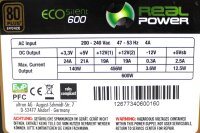 Ultron RealPower ECO Silent 600 ATX Netzteil 600 Watt 80+   #320741