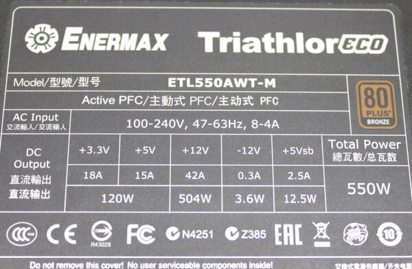 Enermax Triathlor ECO ETL550AWT-M ATX Netzteil 550 Watt 80+ modular  #314121